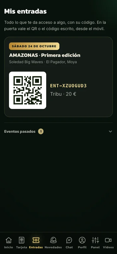 Pantalla de la app: Tus entradas